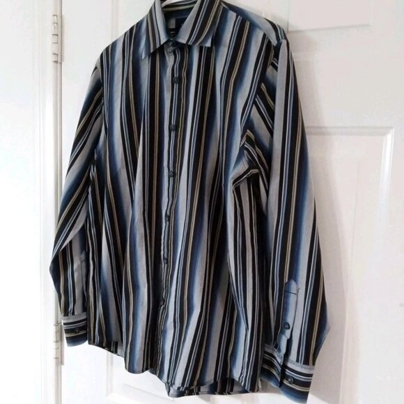 Indigo Palms Tommy Bahama Shirt Men's Size Medium Button Up Striped Long Sleeve - Picture 4 of 6